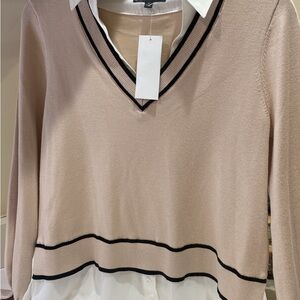 Adriana Papell tan and black layered sweater